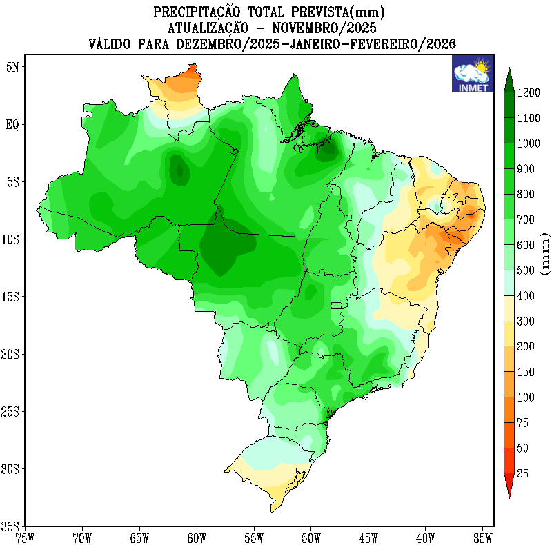 PREVISÃO DAS CHUVAS PARA DEZEMBRO/25 E JANEIRO E FEVEREIRO/2026